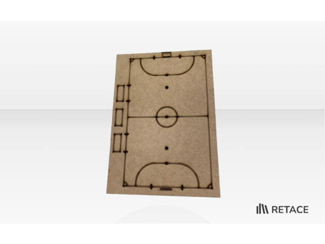 Imagem de cima da quadra de futsal.